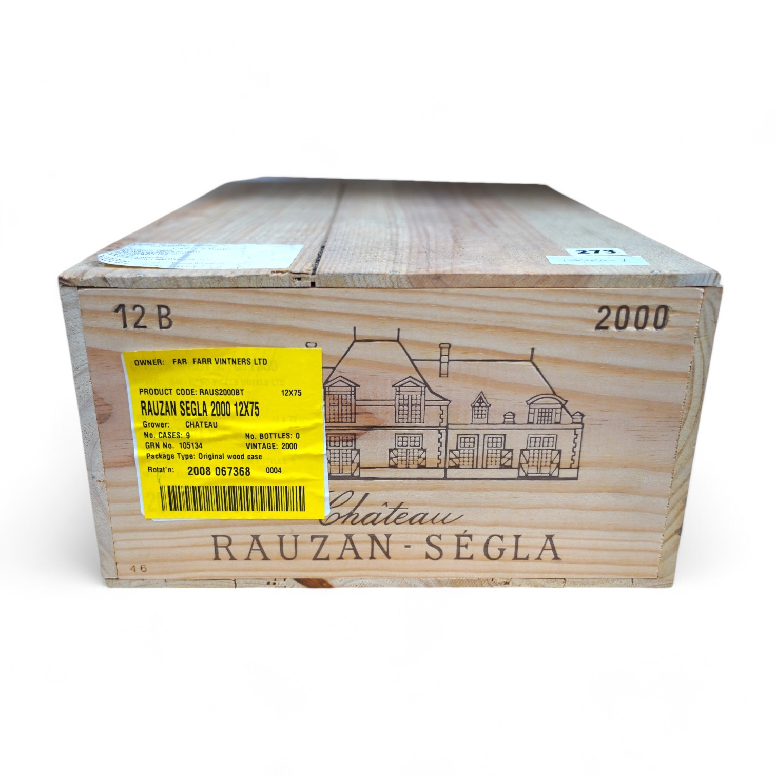 A sealed case of twelve bottles of Chateau Rauzan Segla 2000. Condition - good